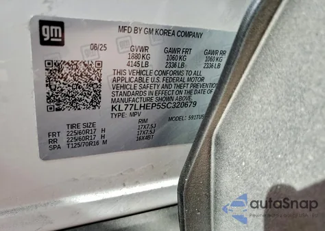 2025 Chevrolet Trax 1Lt from USA, damaged, VIN KL77LHEP5SC320679